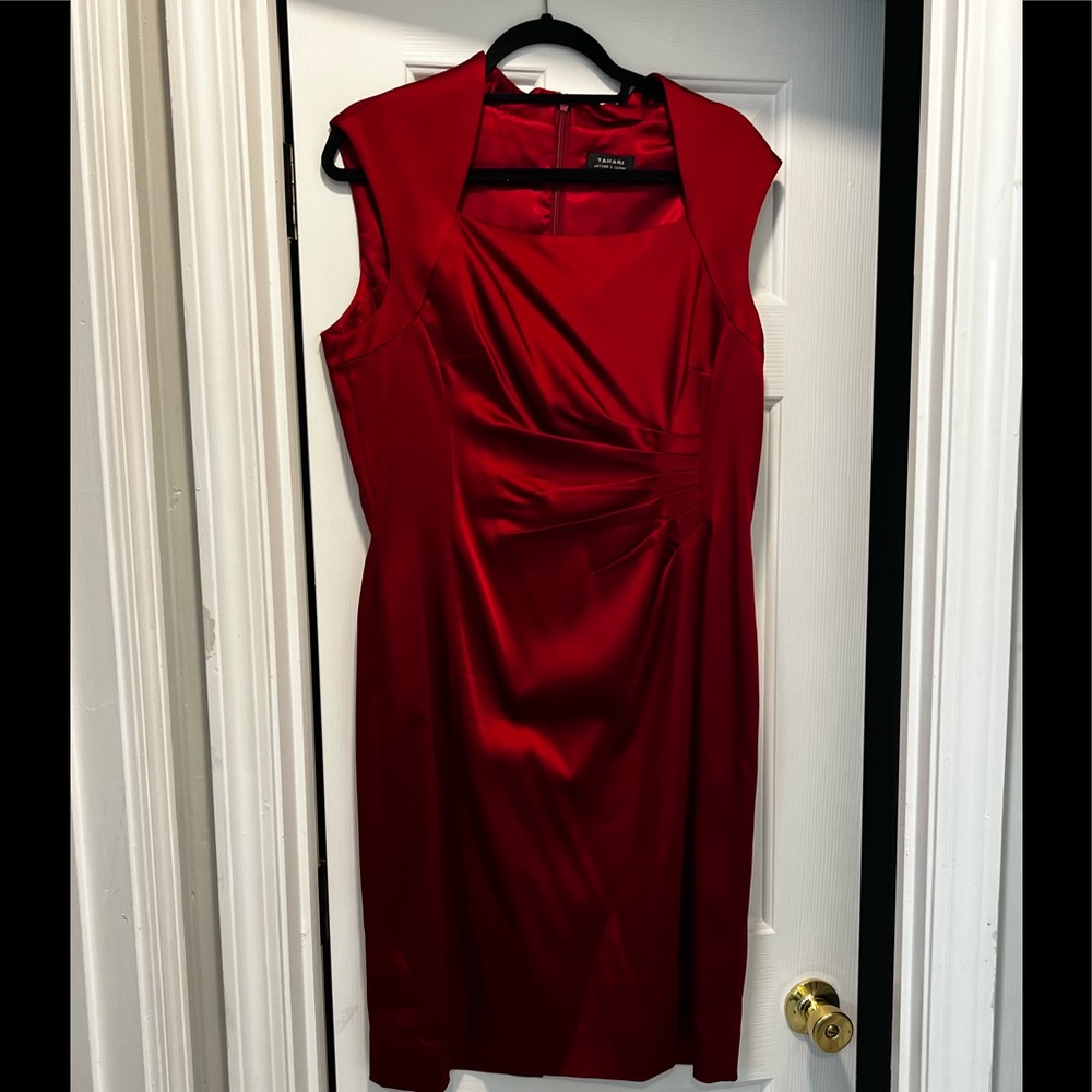 Satin red sheath dress
